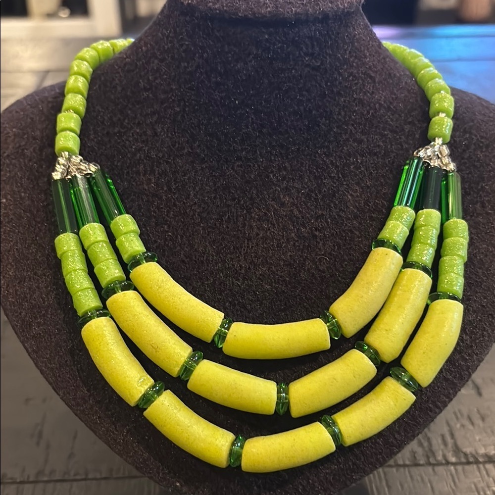 Vintage Elegant Statement Green Beaded Layered Spring Summer Necklace​